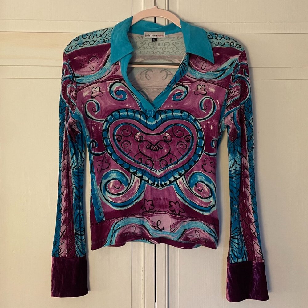 Vocal Purple & Turquoise Heart-Print  Top